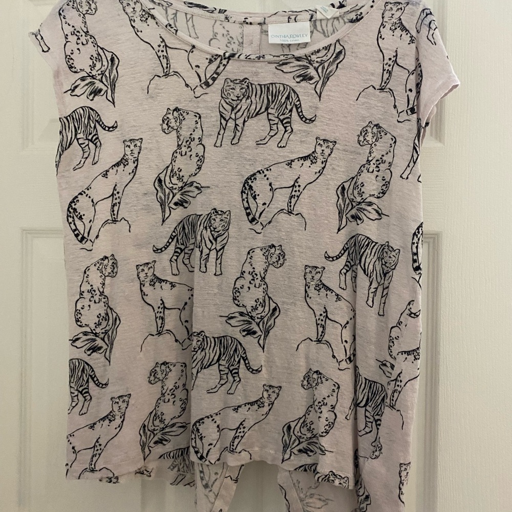 Cynthia Rowley 100% Linen Animal Print Blouse – Size M